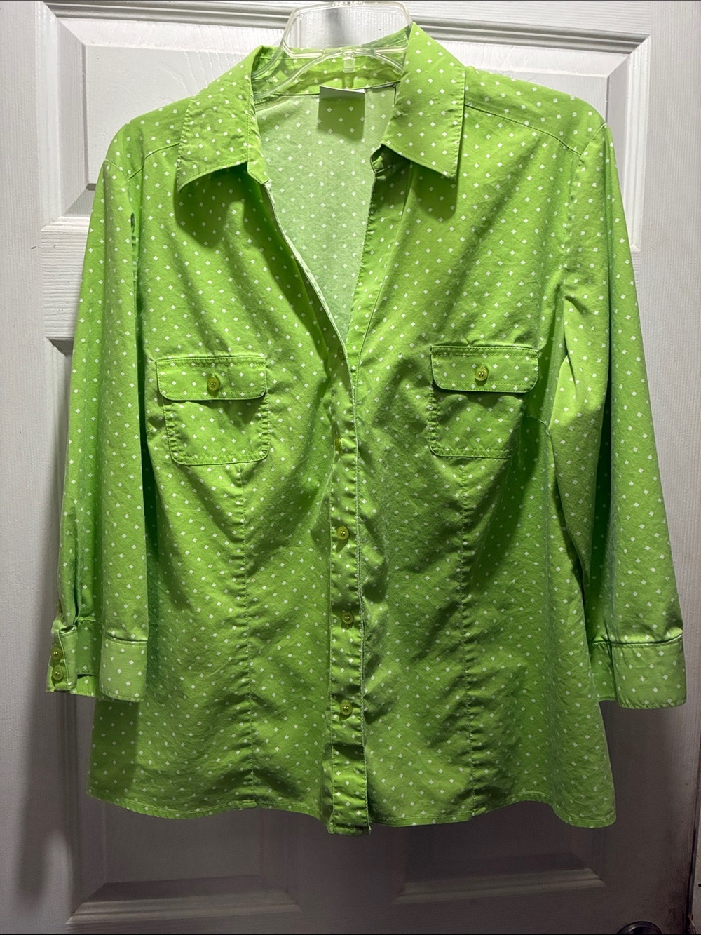Chico's Lime Green Polka Dot Button-Down Shirt